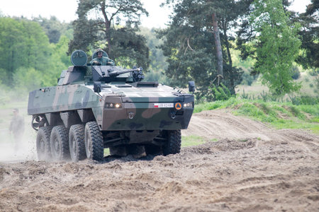 Wroclaw, Poland - May 10. 2014:  AMV XC-360P Rosomak armored vehicle on Military show on May 10,...