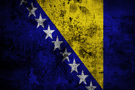 grunge flag of Bosnia and Herzegovina with capital in Sarajevoの写真素材