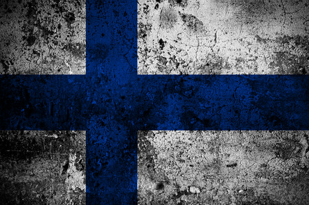 grunge flag of Finland with capital in Helsinkiの写真素材
