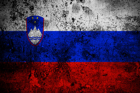 grunge flag of Slovenia with capital in Ljubljanaの写真素材