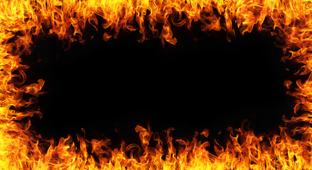 abstract fire frame on black backgroudnの写真素材