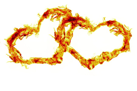 two fire flmaes heart on white backgroundの写真素材
