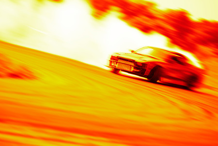 Very fast driving, motion blur drift on fireの写真素材