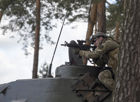 Wroclaw, Poland - May 10. 2014:Us Marines on Military show on May 10, 2014 in Worclaw, Polandの写真素材