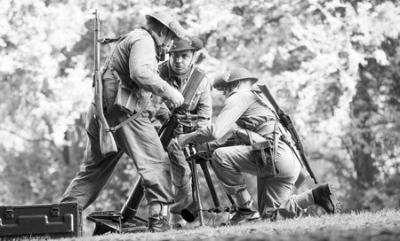 Wroclaw, Poland -September 20: battle of Monte Casino  during historical reenactment of WWII, September 20, 2014 in Wroclaw, Polandのeditorial素材