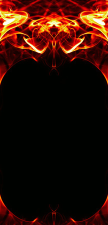 abstract fire flame frame on black backgroundの写真素材