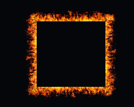 Fire flames frame on black backgroundの写真素材