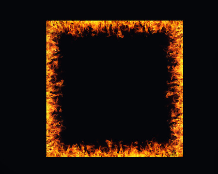 fire flames frame on black backgroundの写真素材