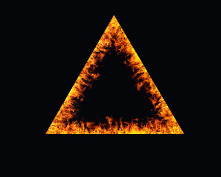 triangle fire flames frame on black backgroundの写真素材