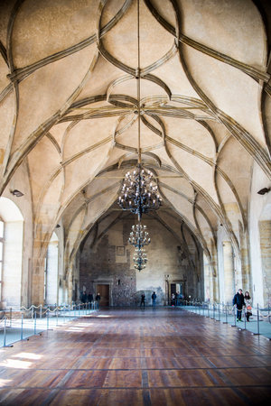 PRAGUE, March 18 :Patterns on the Rib Vaults of the Vladislav Hall at the Old Royal Palace. Part of the Prague Castle Complex, vintage effect  on march 18, 2016 in Prague - Czech Republicのeditorial素材