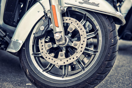 WROCLAW, POLAND June 27, 2015: Detail and logo of Harley - Davidson  during the motorshow in Wroclaw June 27, 2015のeditorial素材