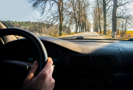 Driving a car in the village
