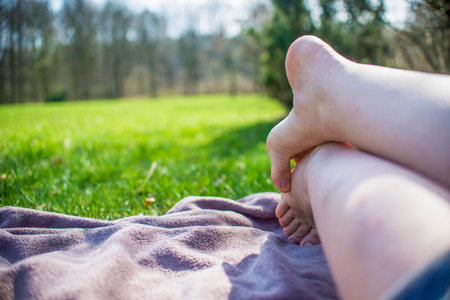 relaxing on picnic blanket