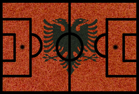 Football field textured by Albania national flags on euro 2016の写真素材