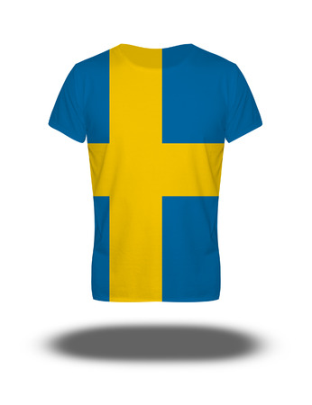Sweden flag t-shirt on white background with shadowの写真素材