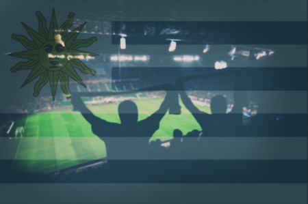 sport stadium with fans and blending Uruguay flagの写真素材