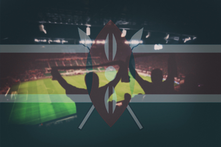 sport stadium with fans and blending Kenya flagの写真素材