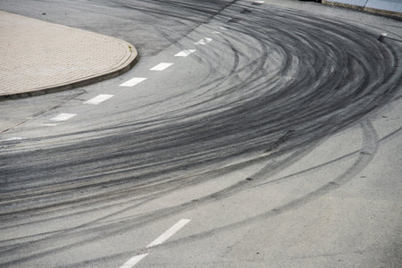 Tyre burnout marks on asphalt road