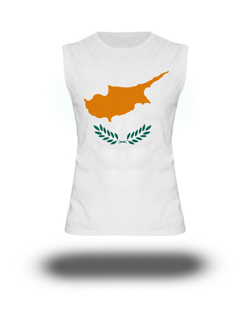 athletic sleeveless shirt with Cyprus  flag on white background and shadowの写真素材