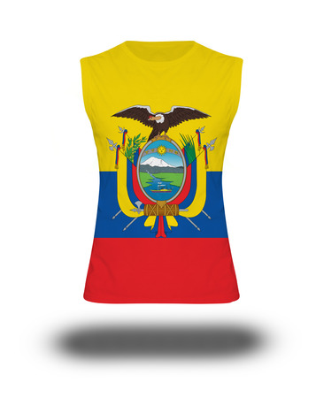 athletic sleeveless shirt with Ecuador flag on white background and shadowの写真素材