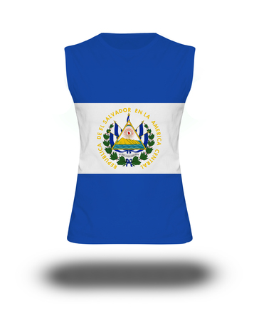 athletic sleeveless shirt with El Salvador flag on white background and shadowの写真素材