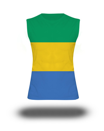 athletic sleeveless shirt with Gabon flag on white background and shadowの写真素材