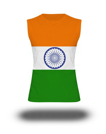 athletic sleeveless shirt with India flag on white background and shadowの写真素材