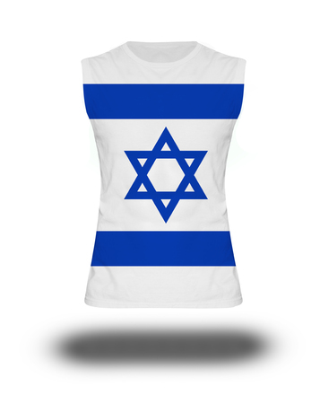 athletic sleeveless shirt with Israel flag on white background and shadowの写真素材