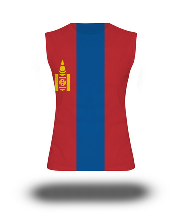 athletic sleeveless shirt with Mongolia flag on white background and shadowの写真素材