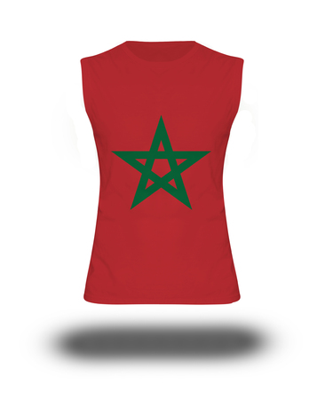 athletic sleeveless shirt with Morocco flag on white background and shadowの写真素材