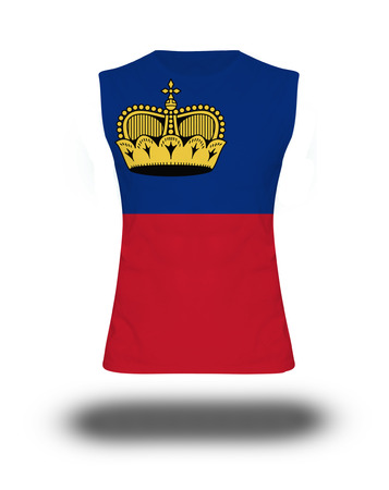 athletic sleeveless shirt with Lichtenstein flag on white background and shadowの写真素材