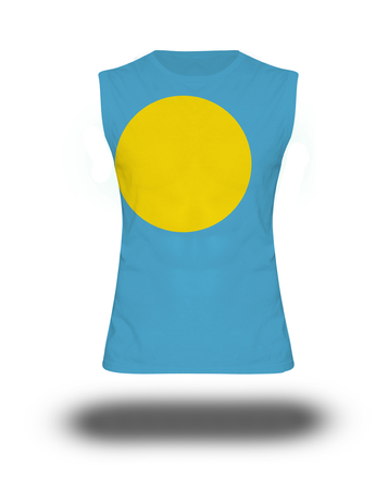 athletic sleeveless shirt with Palau flag on white background and shadowの写真素材