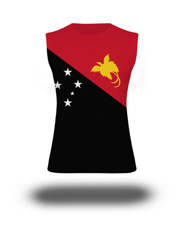 athletic sleeveless shirt with Papua New Guinea flag on white background and shadowの写真素材