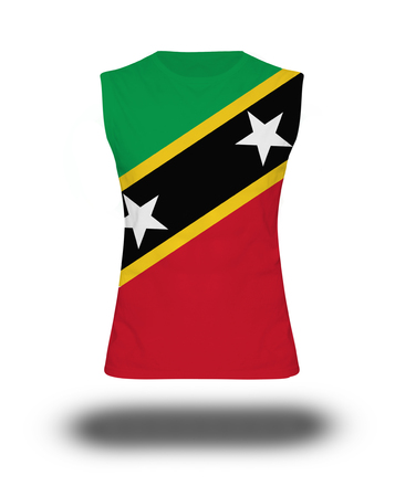 athletic sleeveless shirt with Saint Kitts & Nevis  flag on white background and shadowの写真素材