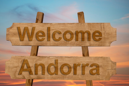 Welcome to Andorra sing on wood backgroundの写真素材