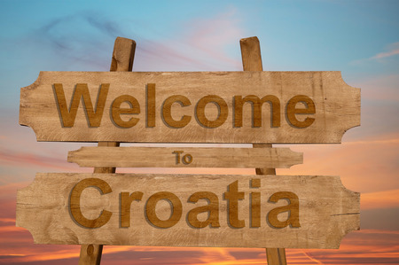 Welcome to Croatia sing on wood backgroundの写真素材