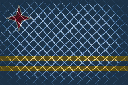 behind the steel mesh with blending  Aruba flagの写真素材