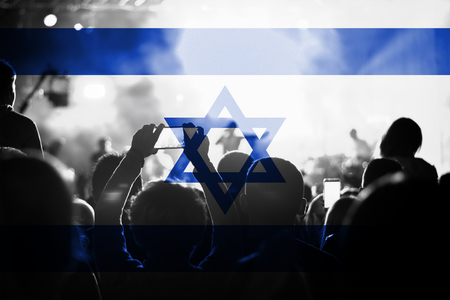live music concert with blending Isreal flag on fansの写真素材