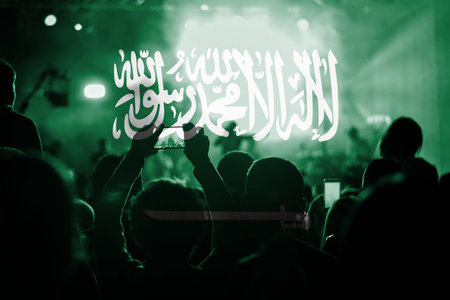 live music concert with blending Saudi Arabia flag on fans