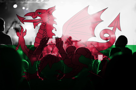 live music concert with blending Wales flag on fansの写真素材