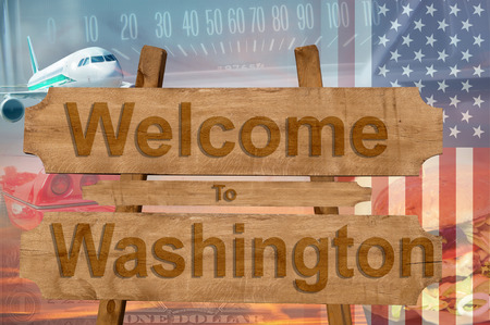 Welcome to Washington state in USA sign on wood, travell themeの写真素材