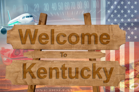 Welcome to Kentucky state in USA sign on wood, travell themeの写真素材