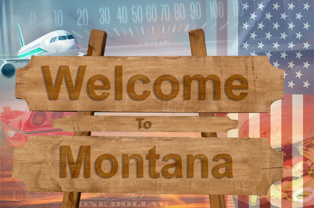 Welcome to Montana state in USA sign on wood, travell themeの写真素材