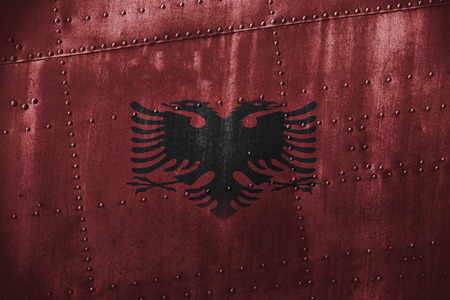 metal texutre or background with Albania flagの写真素材