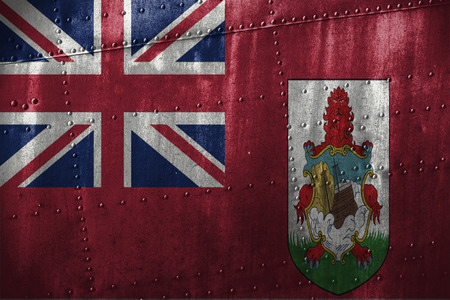 metal texutre or background with Bermuda flagの写真素材