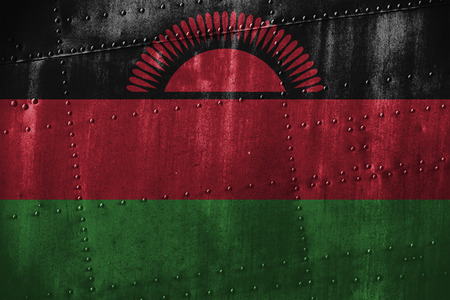 metal texutre or background with Malawi flagの写真素材