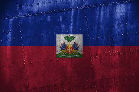 metal texutre or background with Haiti flagの写真素材
