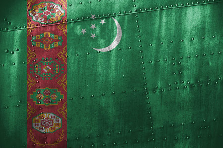 metal texutre or background with Turkmenistan flagの写真素材