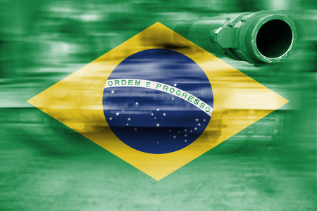 military strength theme, motion blur tank with Brazil flagの写真素材