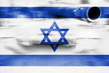 military strength theme, motion blur tank with Israel flagの写真素材
